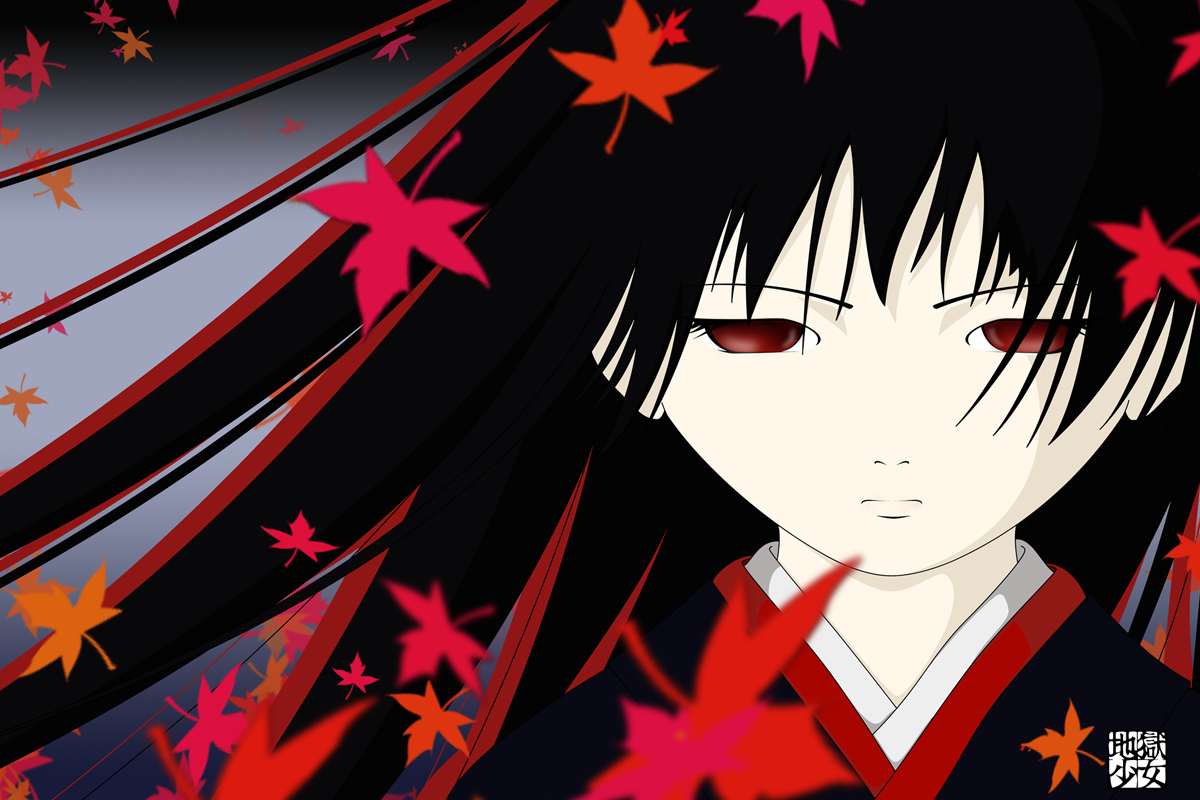 Enma Ai Jigoku Shoujo Vector Trace Wallpaper - Black And Red Eye Anime Girls - HD Wallpaper 