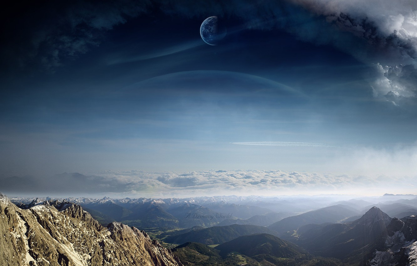 Photo Wallpaper Clouds, Landscape, Mountains, Planet, - Sci Fi Alien Sky - HD Wallpaper 