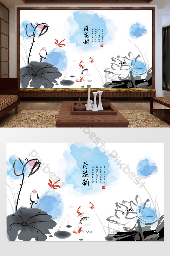 Baru Cina Tinta Lotus Latar Belakang Dinding Lotus - 中国 风 - HD Wallpaper 