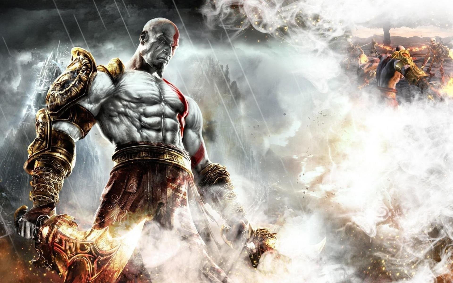 Photo Wallpaper Fire, Flame, Sword, Armor, God Of War, - 4k God Of War - HD Wallpaper 