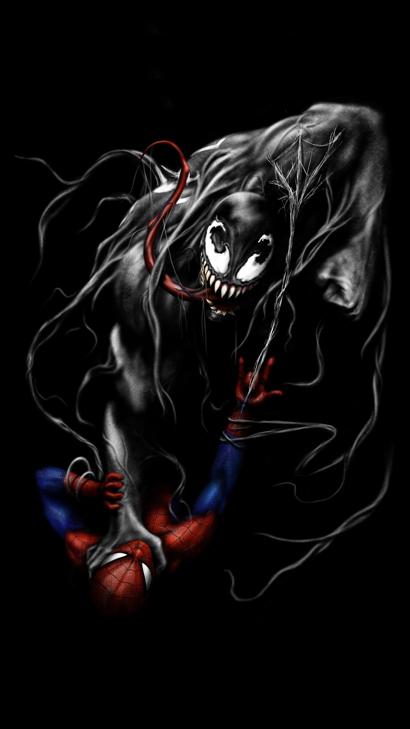 Venom And Spider-man, Fight, Black And Dark, Minimal, - HD Wallpaper 