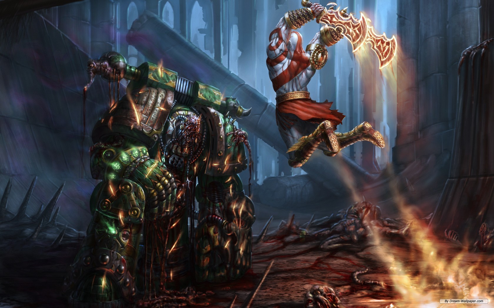 Free Game Wallpaper - Kratos Vs Space Marine - HD Wallpaper 
