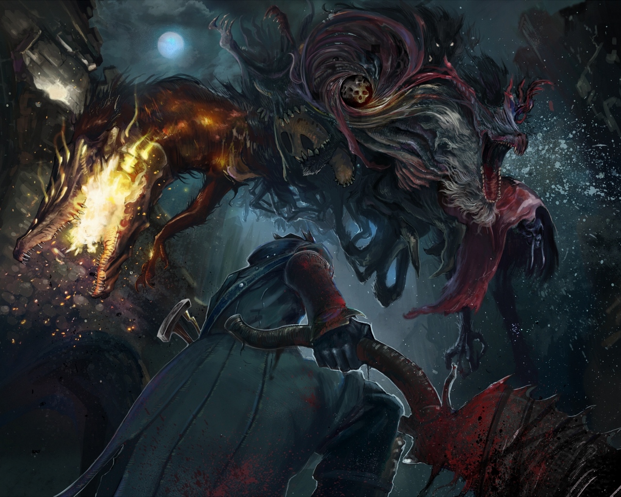 Wallpaper Bloodborne, Hunter, Monster, Battle - Bloodborne Background - HD Wallpaper 