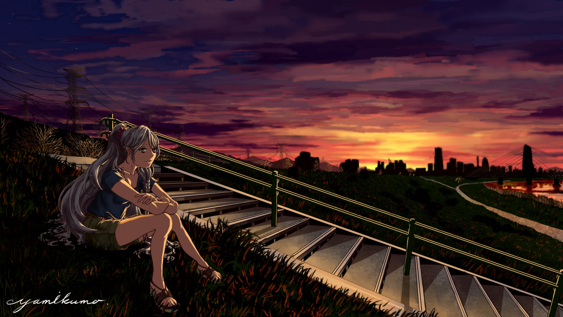 Wallpaper Long Hair Smile Sunset Dreamy - Nightcore Alan Walker Sky - HD Wallpaper 