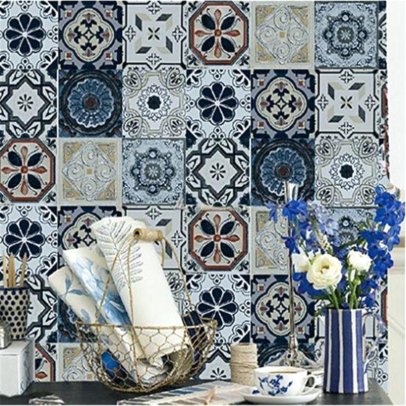 Faux Tin Ceiling Wallpaper Wallpapers Blue Tile Wall - Tapiz Para Cocina Mosaico - HD Wallpaper 