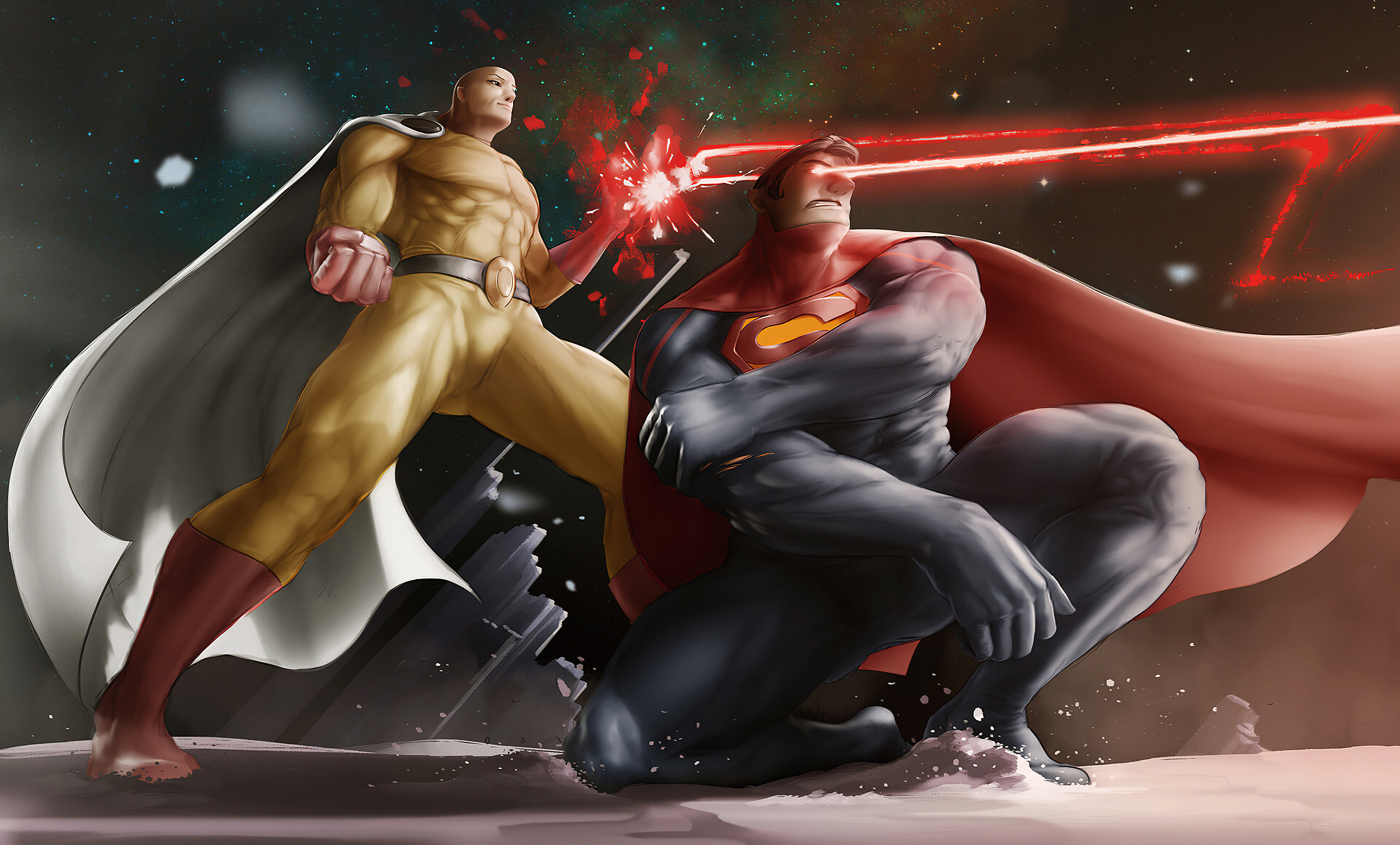 One Punch Man And Superman Art - HD Wallpaper 
