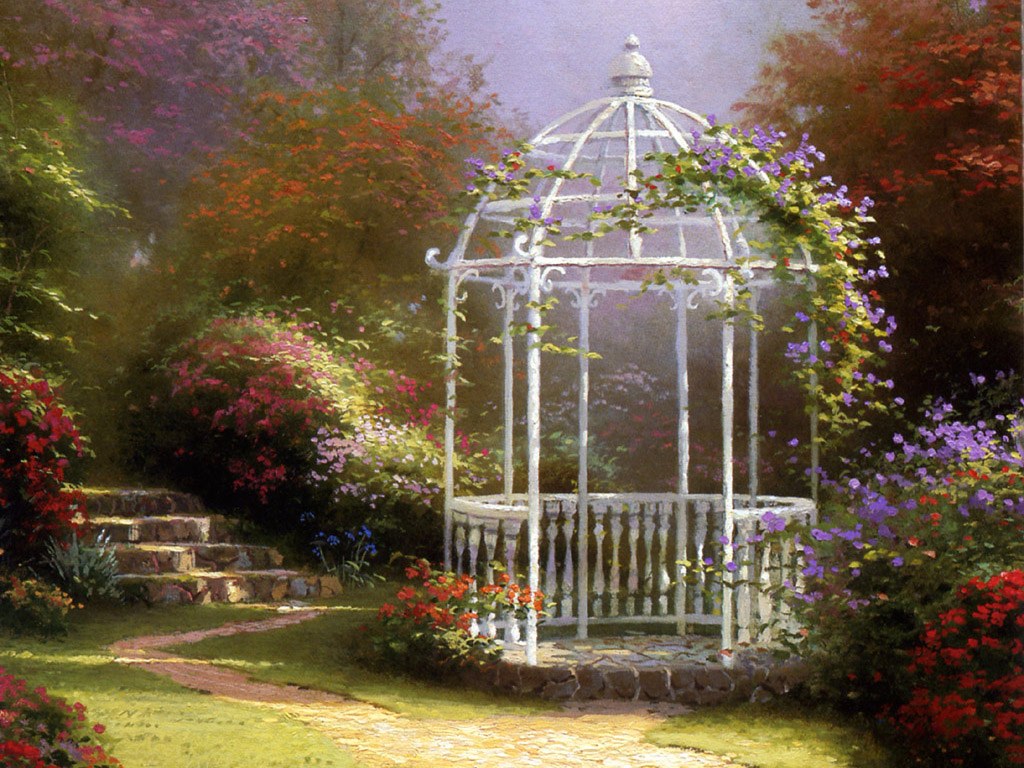 Charming Cottages & Gardens - Garden Painting - HD Wallpaper 