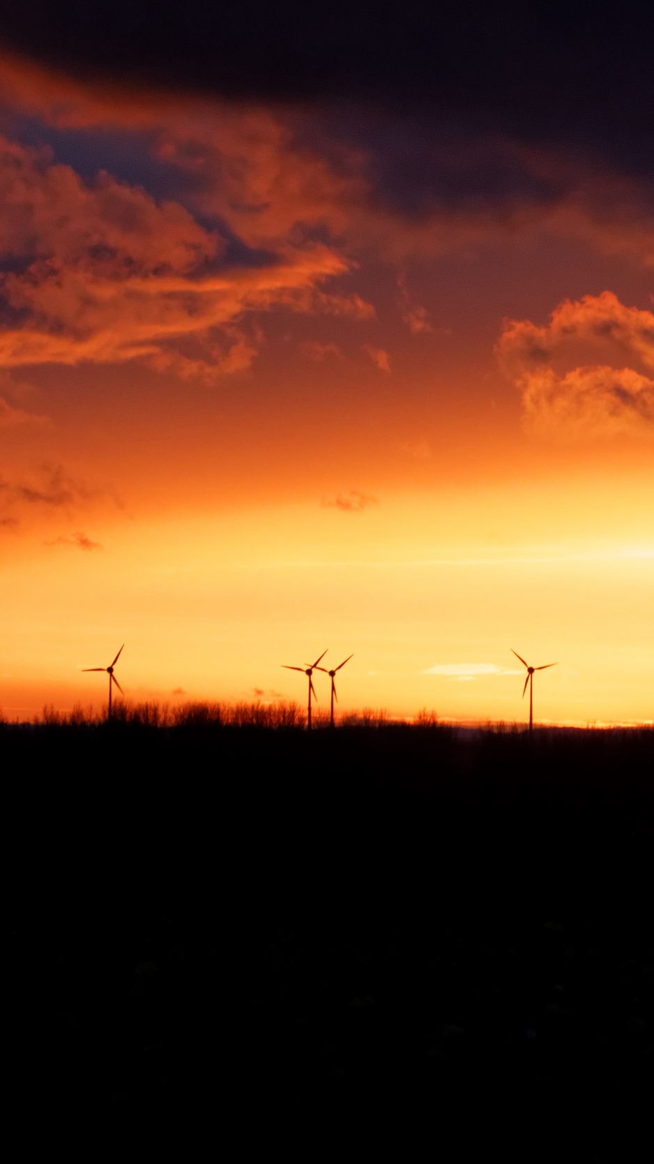 Wallpaper Wind Turbines, Sunset, Horizon, Clouds - Afterglow - HD Wallpaper 
