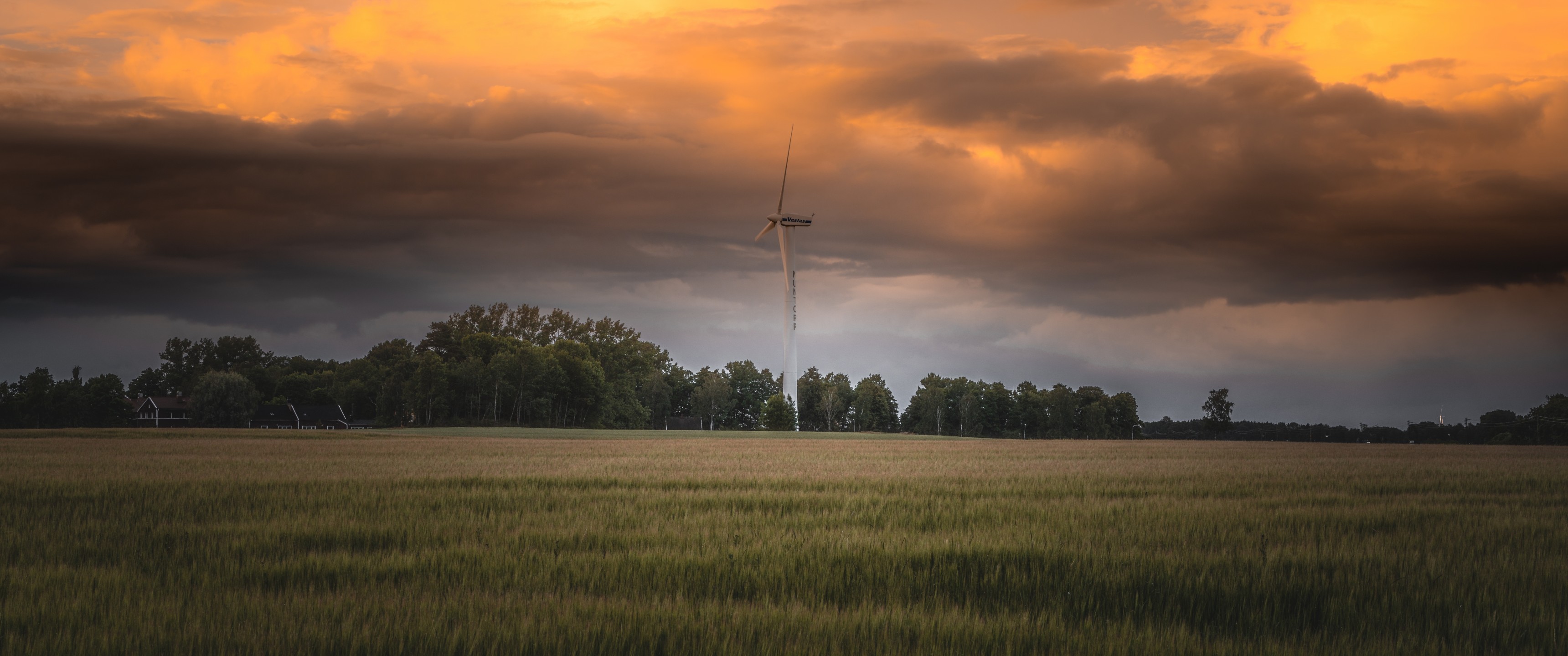 Wind Turbine, Field, Clouds, Sunset - Wind Turbine - HD Wallpaper 