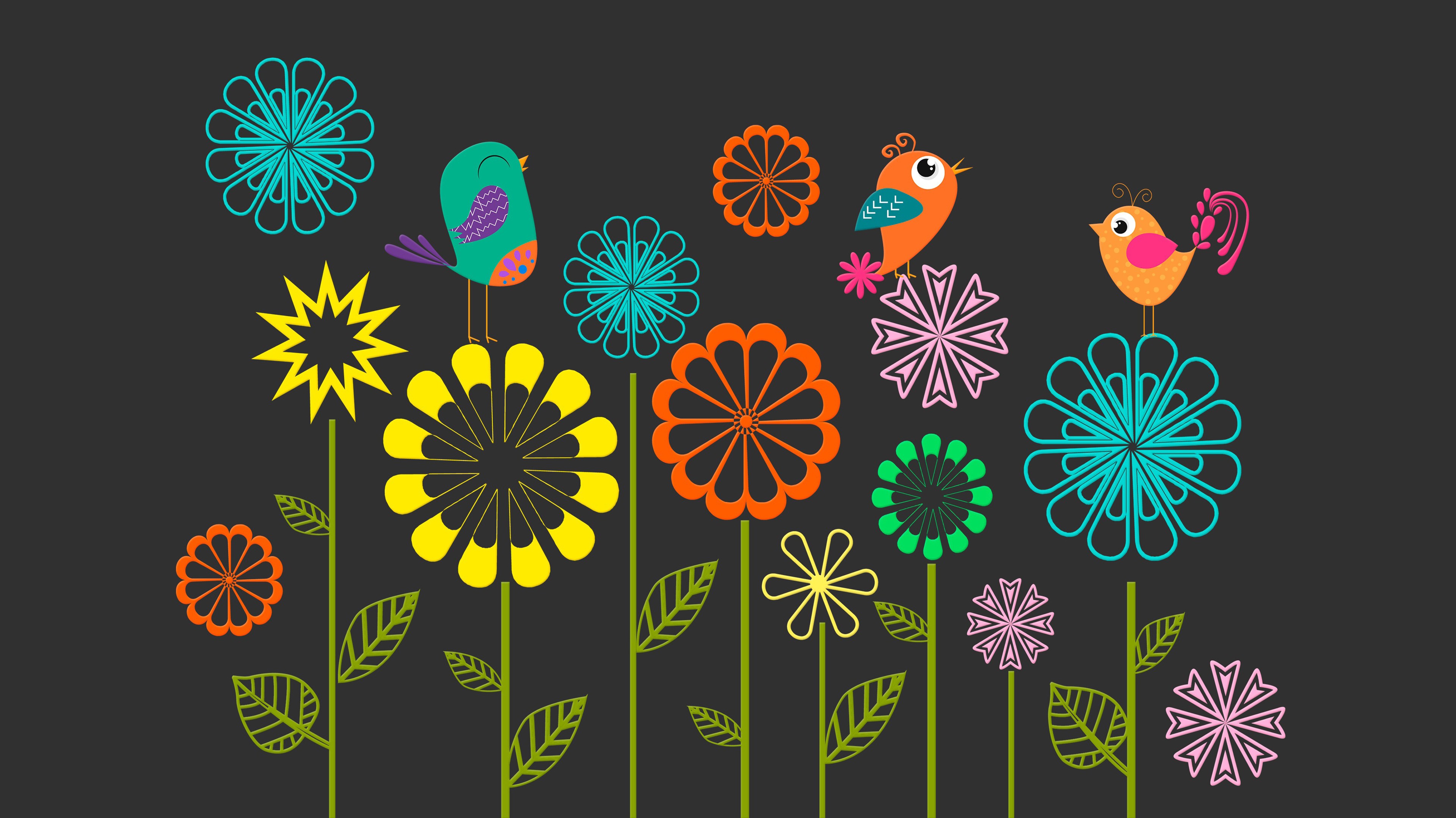 Colorful Vector Flowers Birds-3840x2160 - 4k Resolution Hd Wallpapers 4k For Pc - HD Wallpaper 