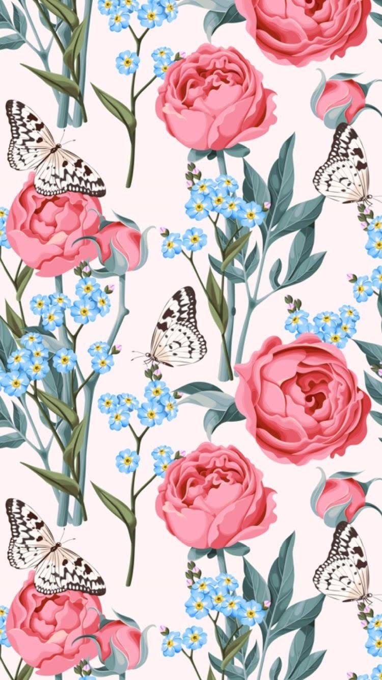 Peony And Forget Me Not - HD Wallpaper 