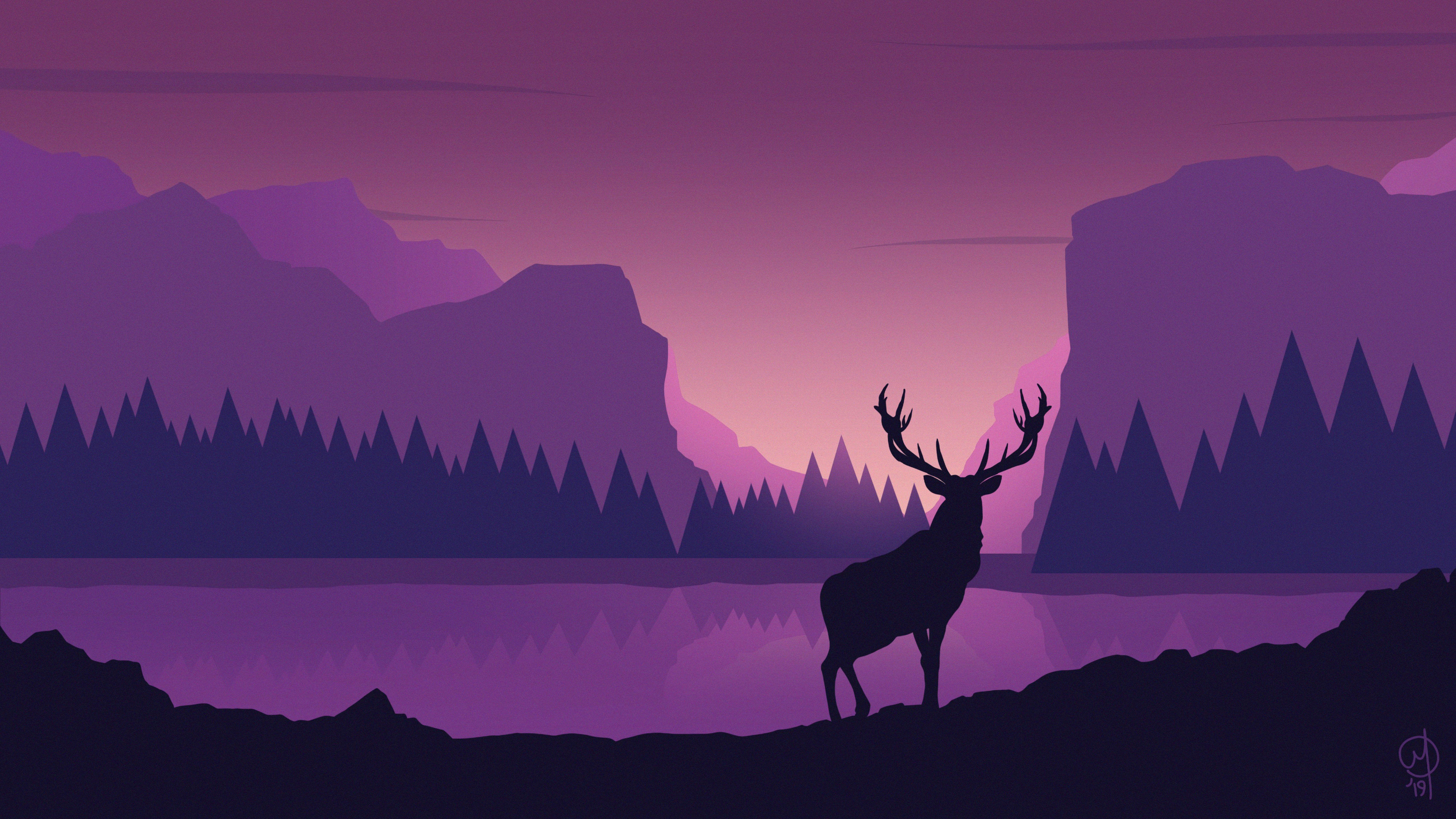 Deer, Art, Vector, Mountains, Landscape - Deer 4k - HD Wallpaper 