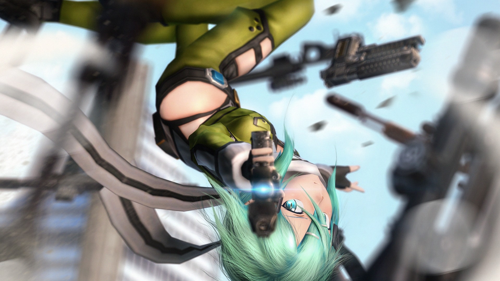 Shino Asada, Sword Art Online 2, Guns, Green Hair - Sword Art Online Shino - HD Wallpaper 