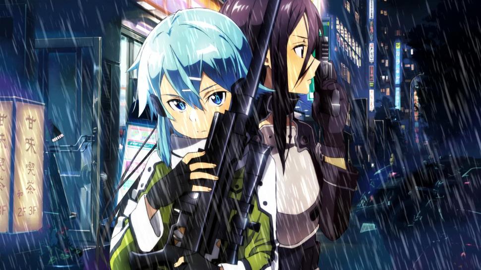 Anime Girls, Sword Art Online, Gun Gale Online, Asada - Sword Art Online Wallpaper Sinon And Kirito - HD Wallpaper 