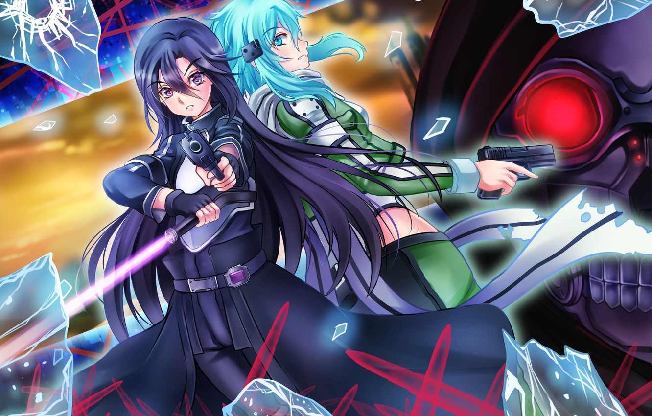 Photo Wallpaper Sword, Gun, Pistol, Game, Weapon, Anime, - Sword Art Online - HD Wallpaper 
