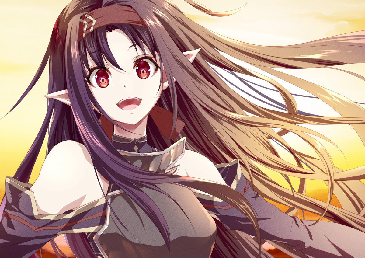 Headband Konno Yuuki Long Hair Pointed Ears Red Eyes - HD Wallpaper 