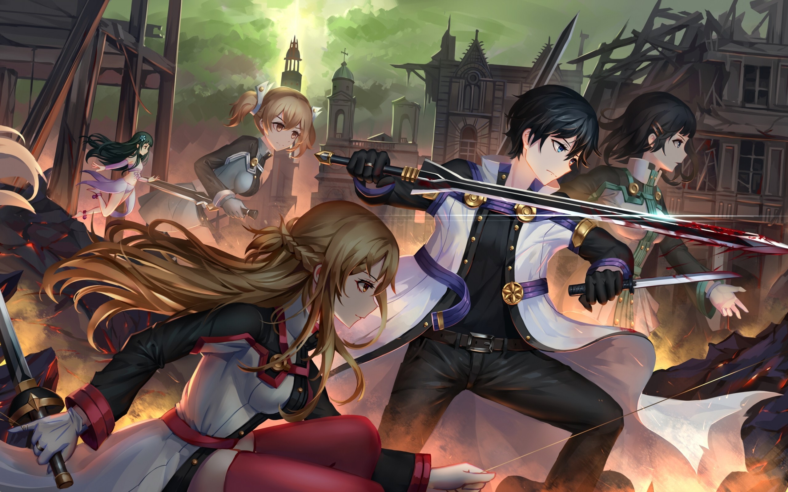 Sword Art Online, Yuuki Asuna, Kirito, Yui, Battlefield - HD Wallpaper 