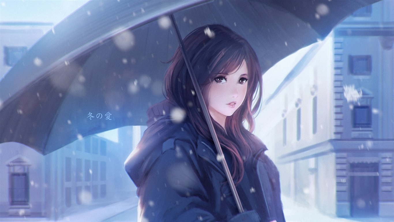 Winter Love Girl Umbrella 2017 Anime Wallpaper2017 - Anime Girl In Snow - HD Wallpaper 