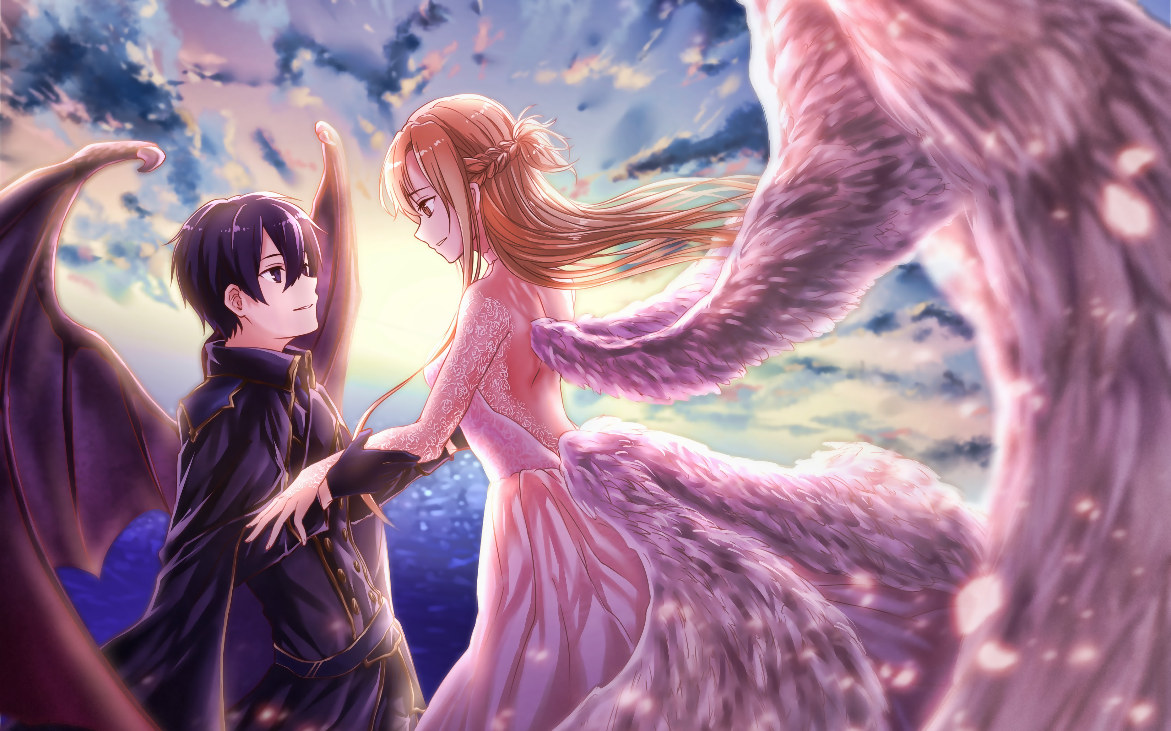 Kirito And Asuna, 4k, Kazuto Kirigaya, Yuuki Asuna, - Kirito And Asuna - HD Wallpaper 