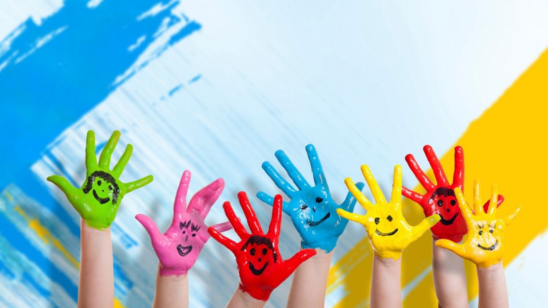 Download Wallpaper Hello Funny Colorful Hands - Children Background - HD Wallpaper 