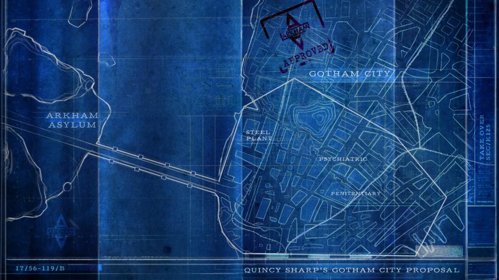 Gotham City Blueprint Blue Batman Batman - Arkham Asylum Blueprint - HD Wallpaper 