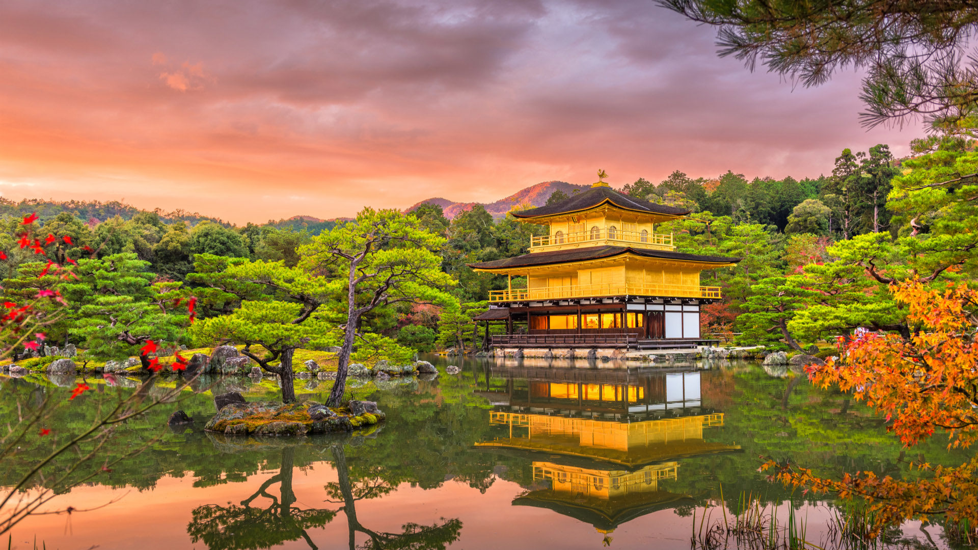 Golden Temple On Water With Reflection Against Stormy - Kyoto Japan - HD Wallpaper 