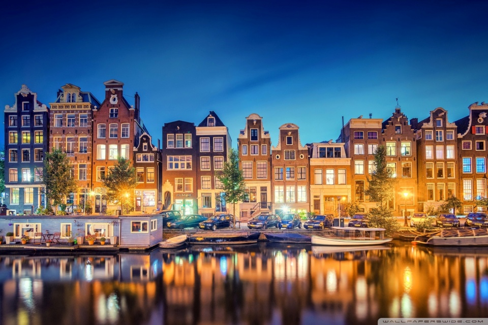Amsterdam Houses By Night - HD Wallpaper 