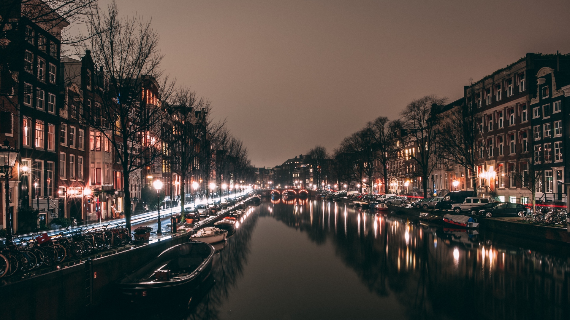 Wallpaper Night City, Canal, City Lights, Amsterdam, - Amsterdam - HD Wallpaper 