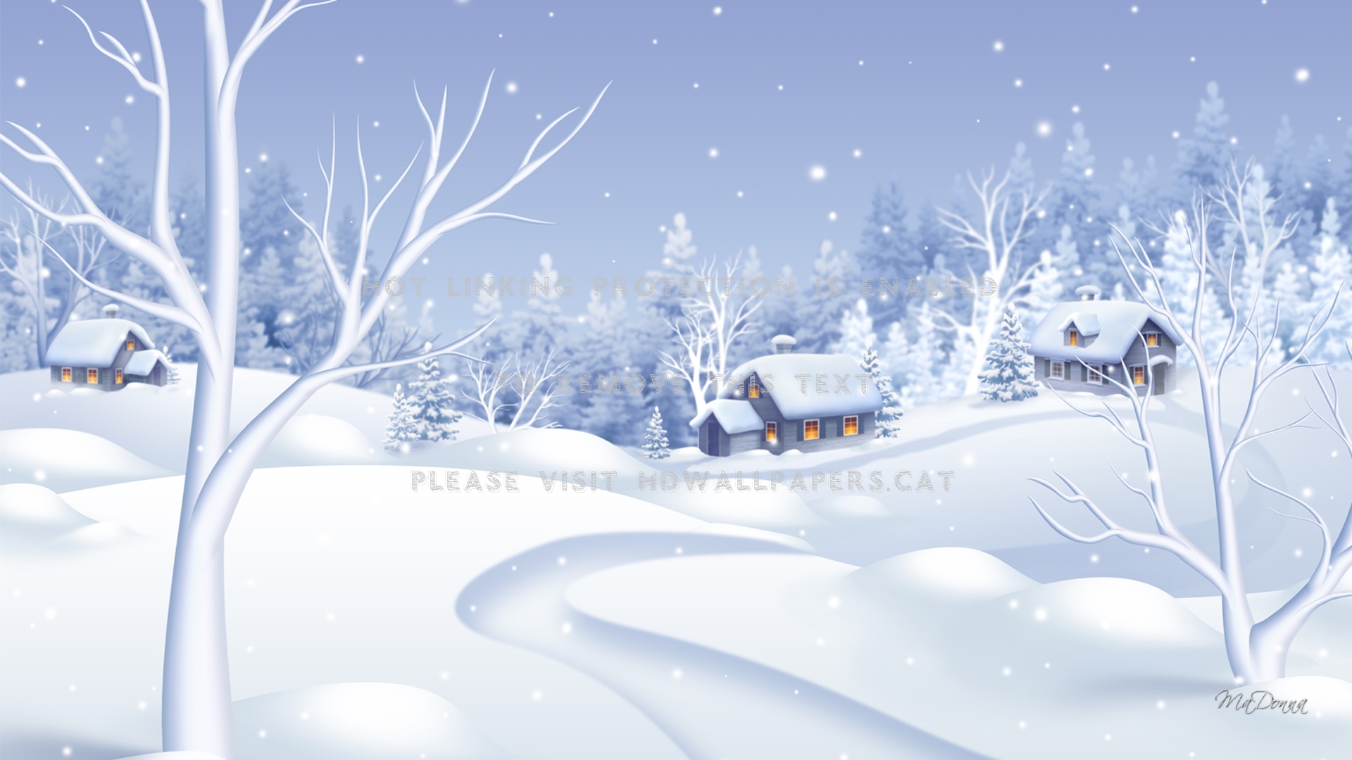 Cozy Winter Cottages Comfy Lane Trees Snow - Winter Screensavers Snowing - HD Wallpaper 