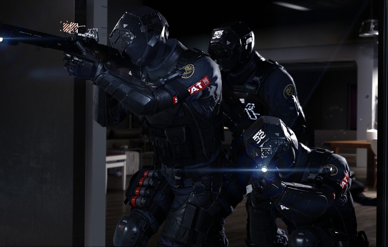 Photo Wallpaper Gun, Game, Soldier, Weapon, Swat, Rifle, - Detroit Become Human Weapons - HD Wallpaper 