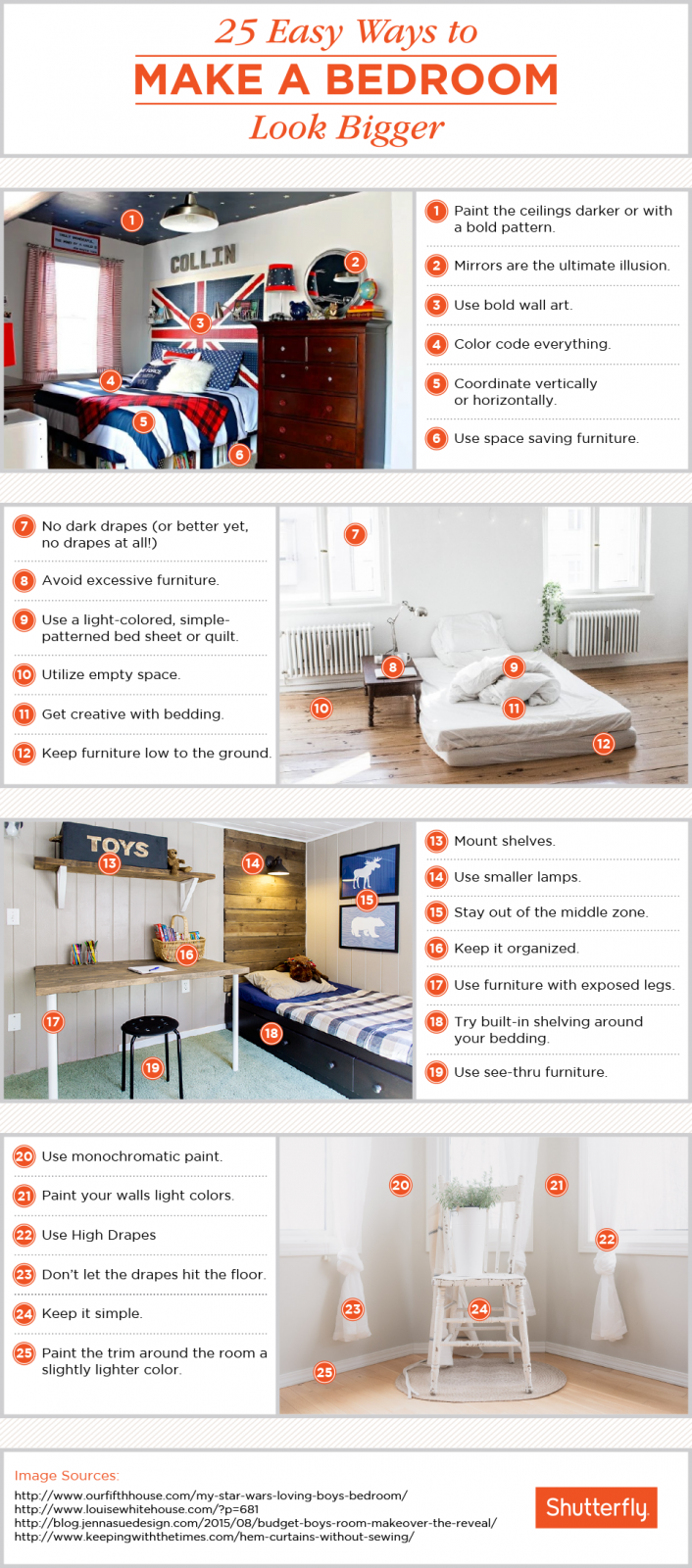 25 Easy Ways To Make A Bedroom Look Bigger - Make A Room Seem Bigger Infographic - HD Wallpaper 