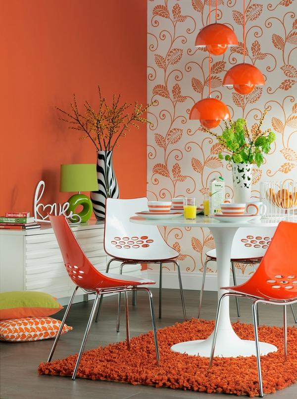 Orange Floral Pattern Wallpaper Orange Rug Modern - Bright Orange Paint Colors For Bedrooms - HD Wallpaper 