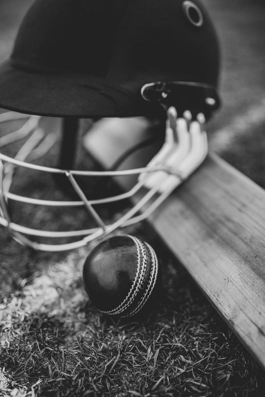 Grayscale Photo Of Batting Helmet, Ball, Black And - 910x1365 Wallpaper