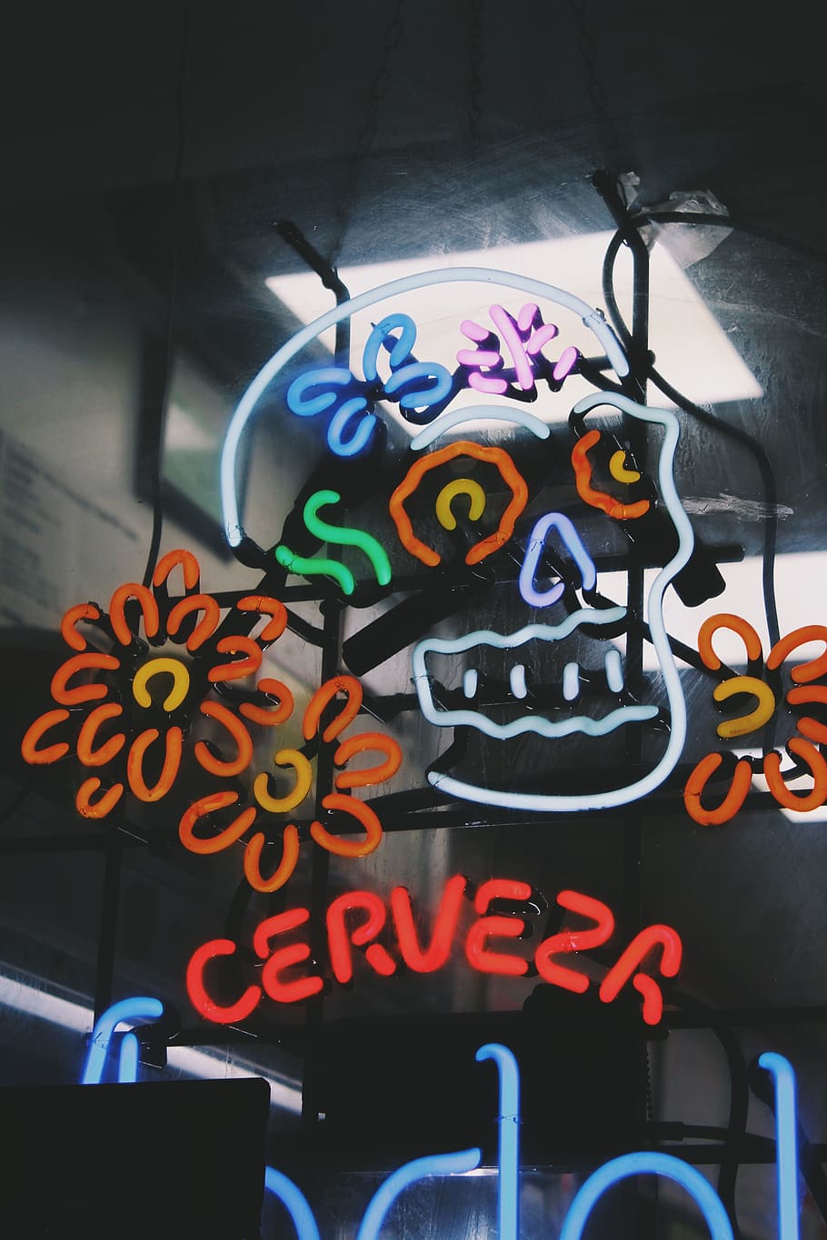 Red And Blue Skull Neon Signage, Representation, Multi - Graffiti - HD Wallpaper 