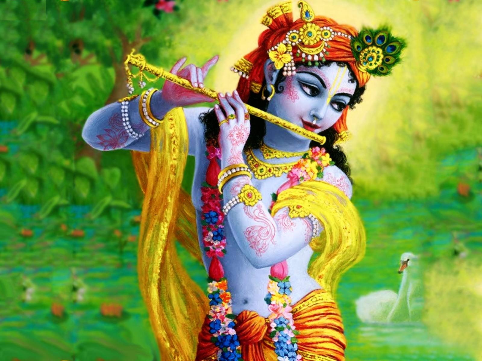 Lord Krishna With Flute - HD Wallpaper 