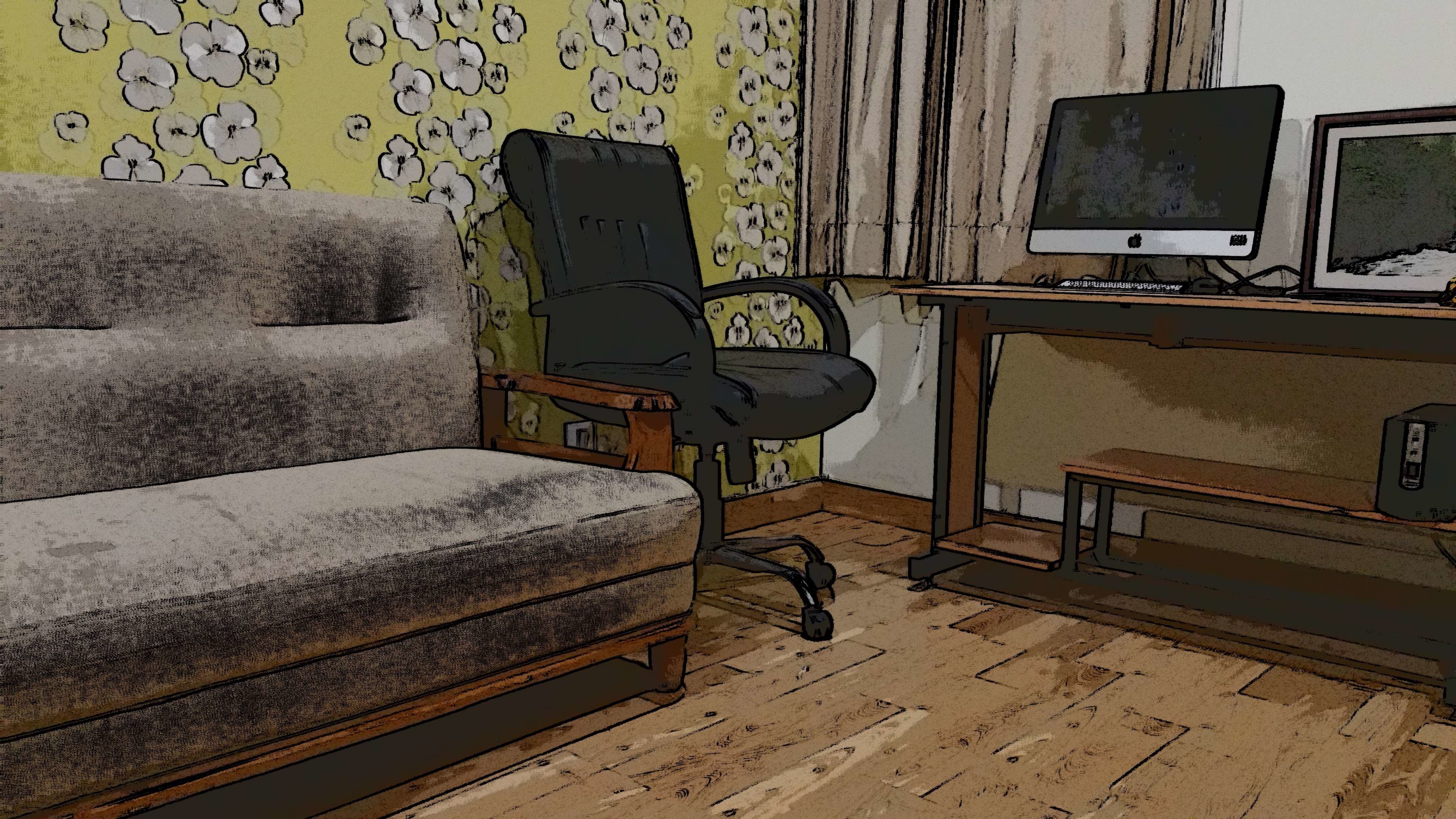 Apple, Chair, Curtains, Desk, Desktop, Floor, Flower - Chair - HD Wallpaper 