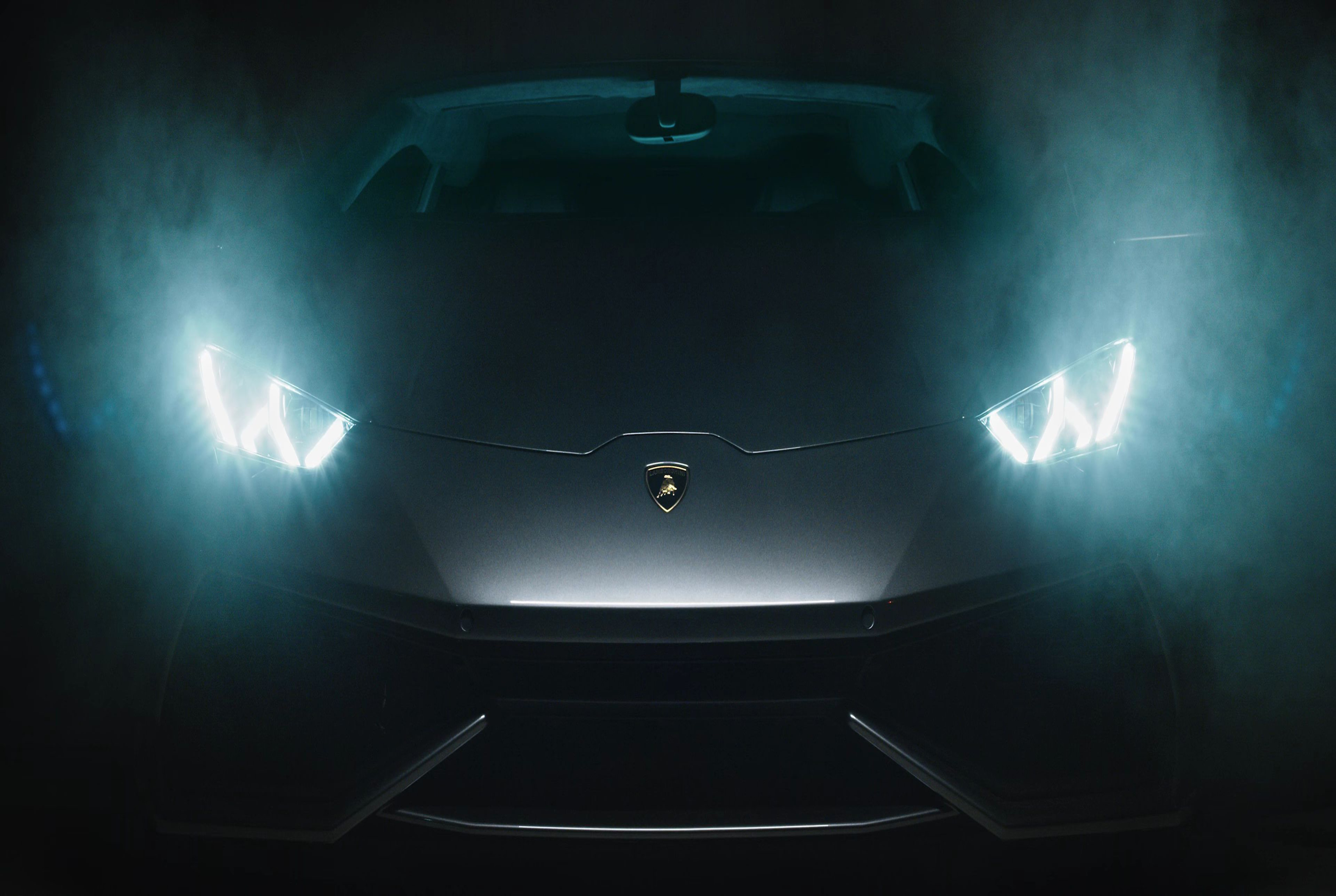 Lamborghini Headlights In Dark - HD Wallpaper 