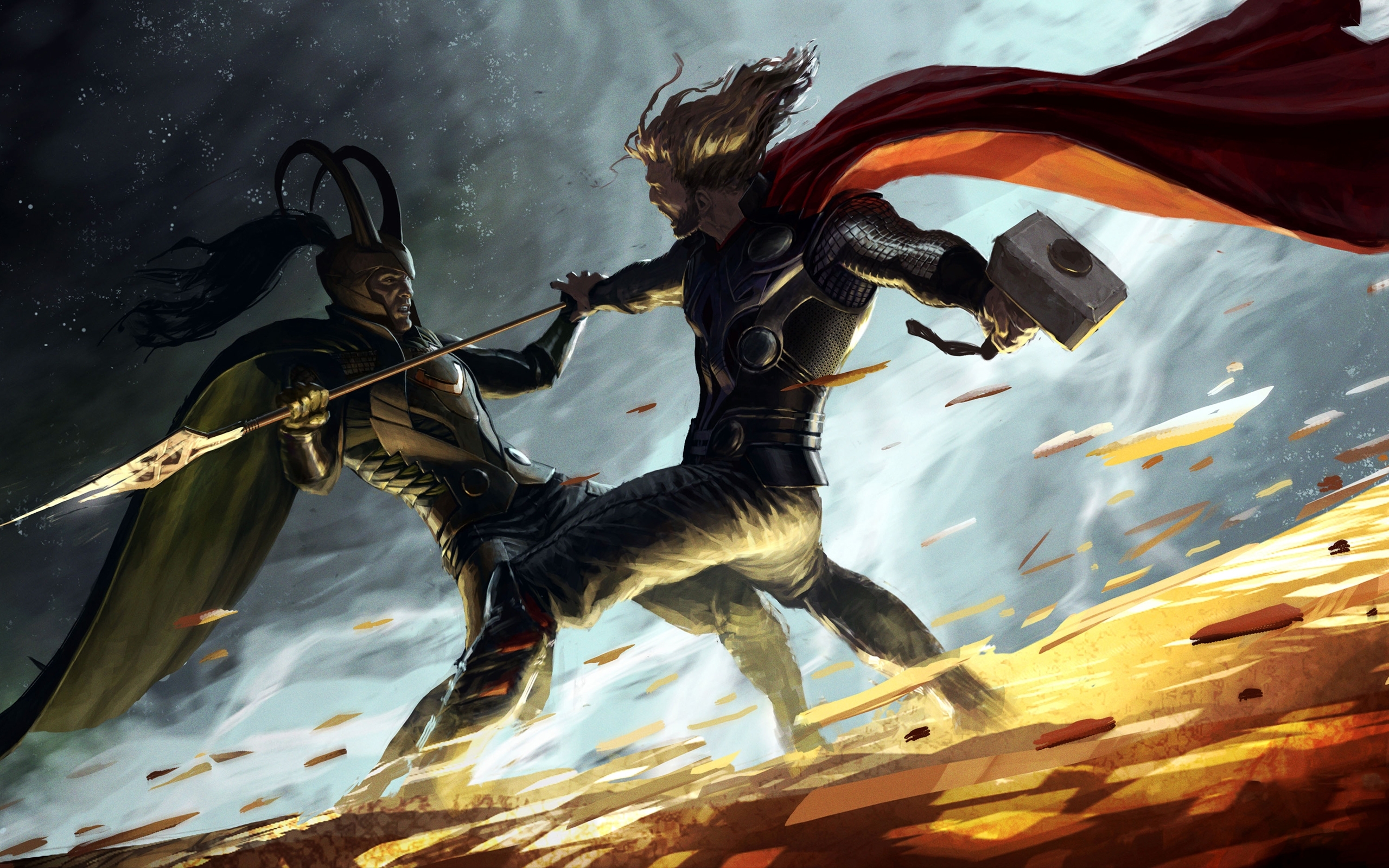 Thor Fight Hammer Artwork Marvel Comics Spears Loki - Thor Fan Art - HD Wallpaper 