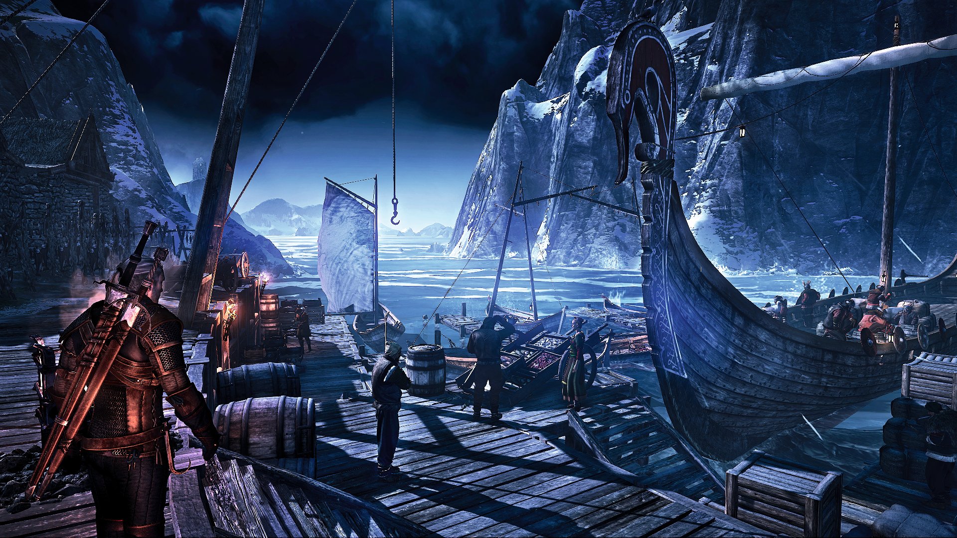 Wallpaper The Witcher 3 Island Night - Witcher 3 Skellige Docks - HD Wallpaper 