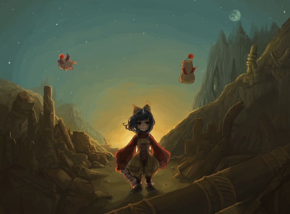 Blue Hair, Bow, Horns, Moon, Short Hair, Eiko Carol, - Final Fantasy Ix - HD Wallpaper 