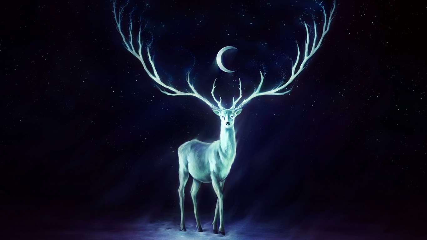 Cuernos De Venado Estrellas De La Luna-fantasy Design - Winter Solstice Pagan - HD Wallpaper 