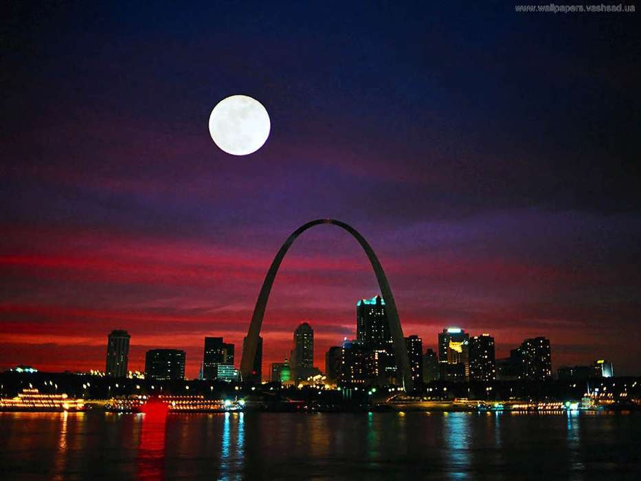 Download Mobile Wallpaper Landscape, Cities, Moon For - St Louis At Night - HD Wallpaper 