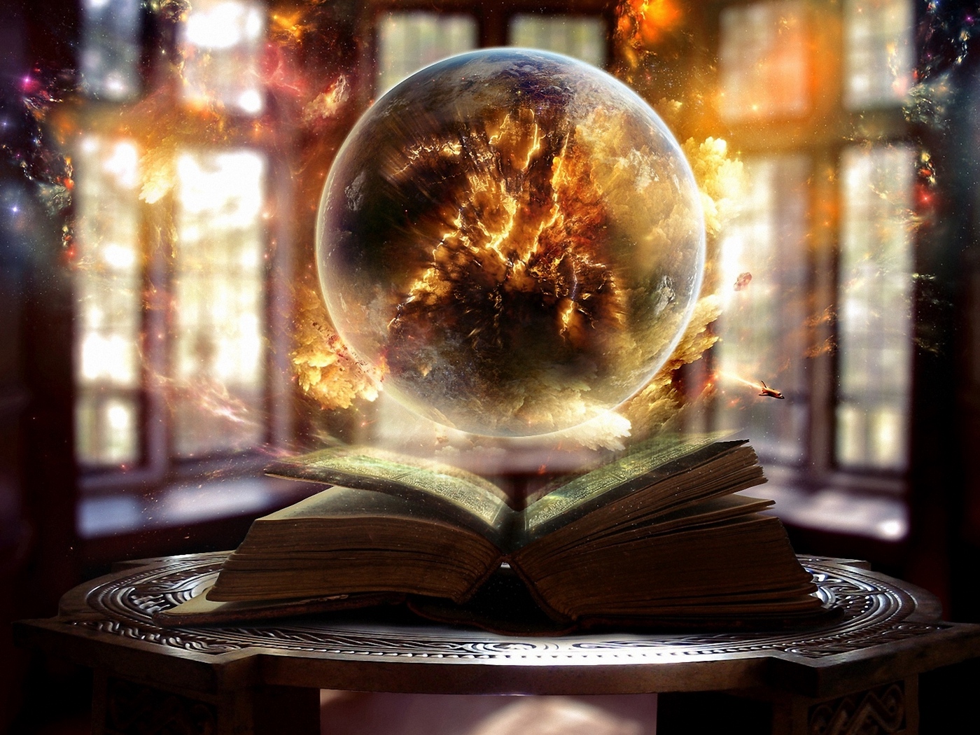 Wallpaper Book, Sphere, Magic, Sorcery - Ball Of Light Fantasy - HD Wallpaper 