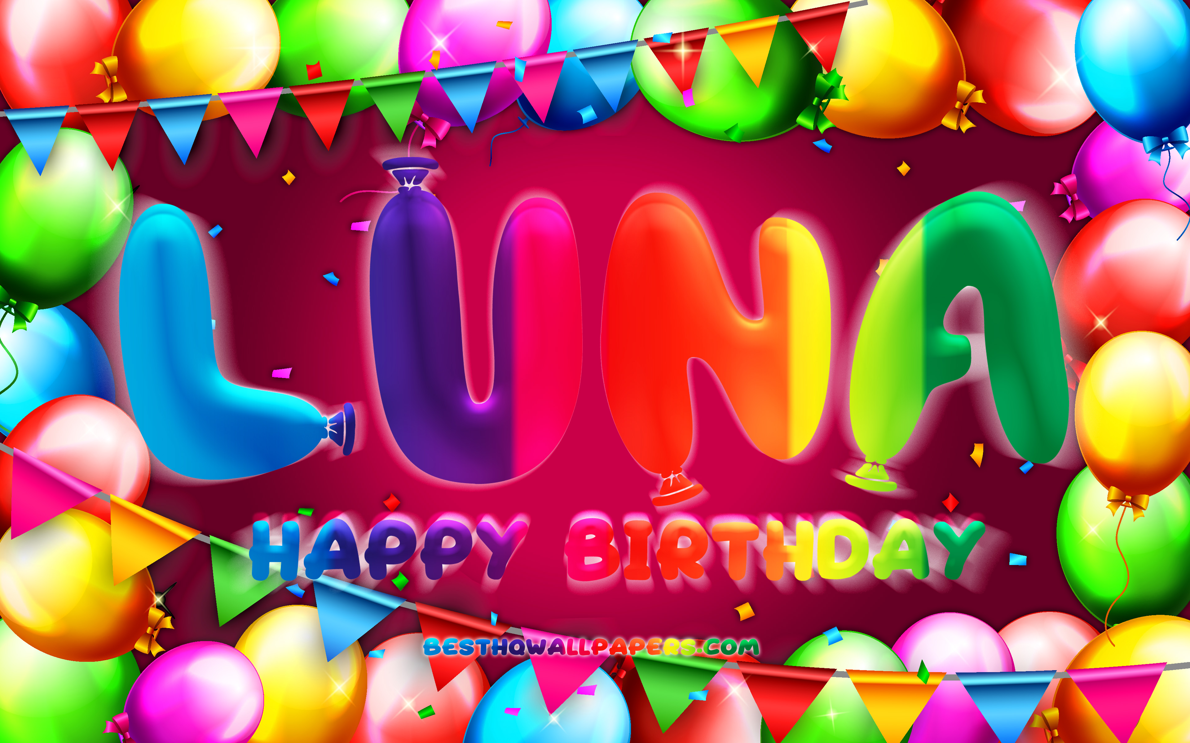 Happy Birthday Luna, 4k, Colorful Balloon Frame, Luna - Graphic Design - HD Wallpaper 