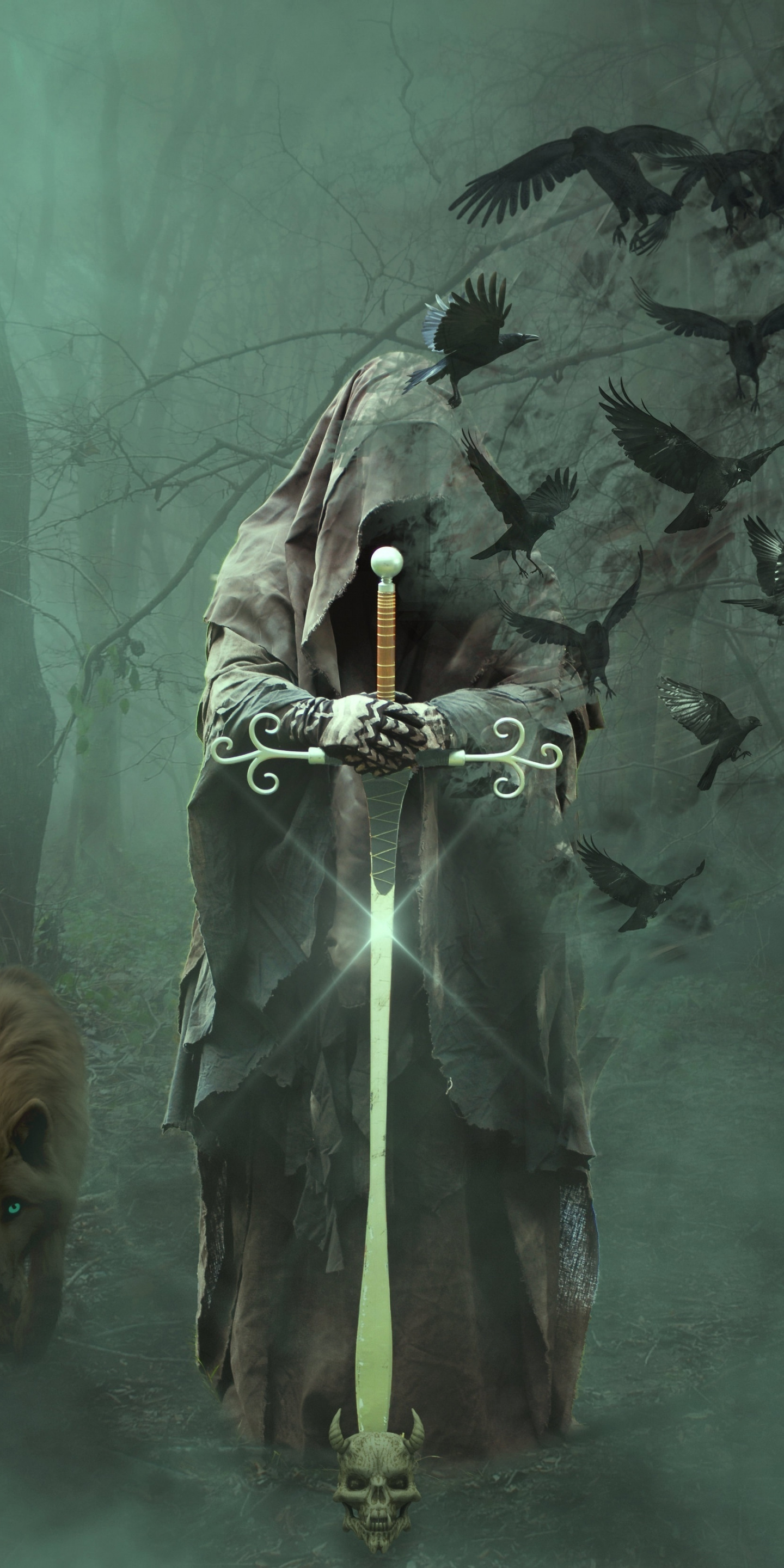 Magician, Warrior With Sword, Fantasy, Wolf, Mystical, - HD Wallpaper 