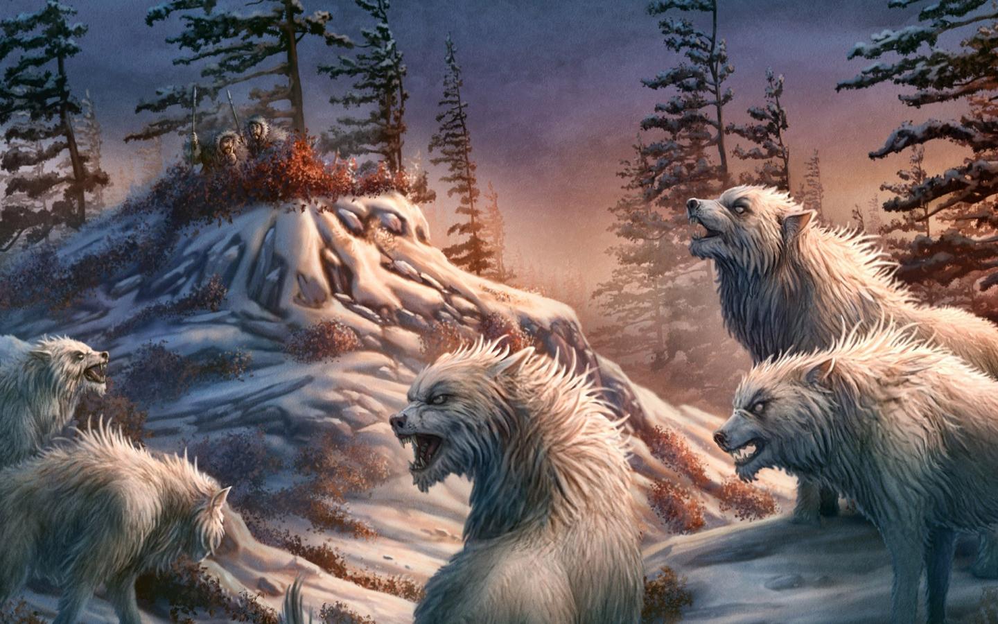 Fantasy Wolf Wallpaper - Fantasy Wolf Pack Art - HD Wallpaper 