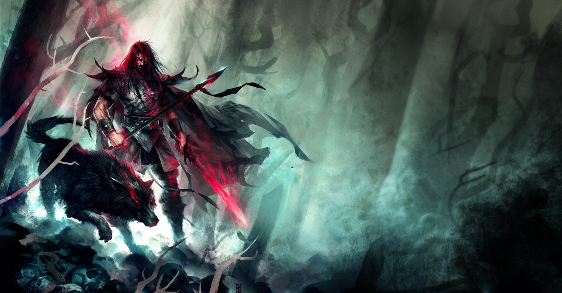 Wolf Dark Forest Background - HD Wallpaper 