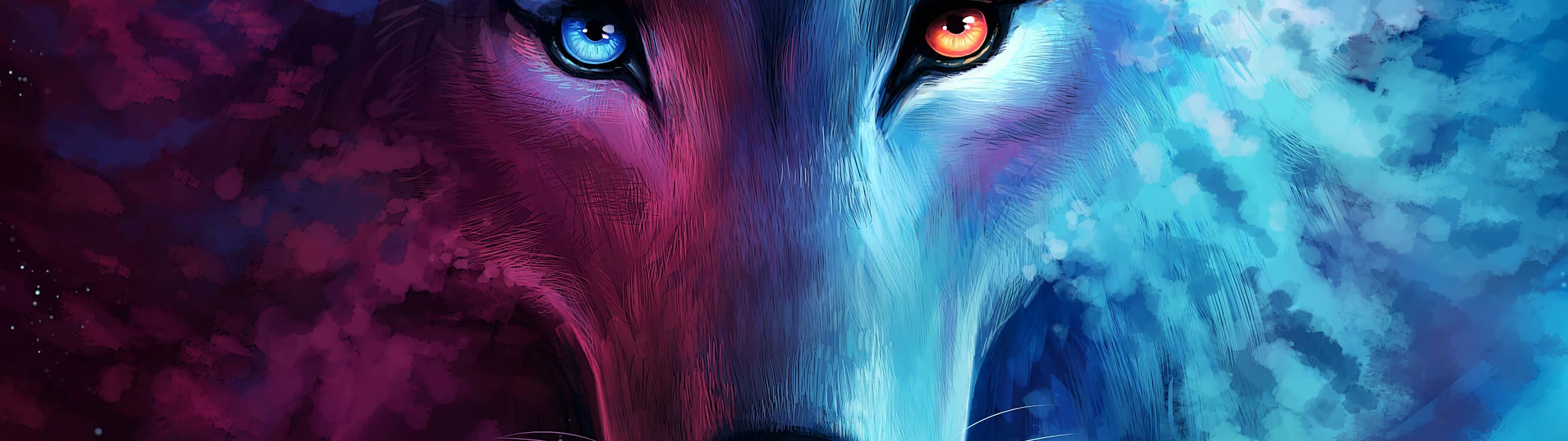 Wolf, Fantasy, Art, 4k, - Pink And Blue Wolf - HD Wallpaper 
