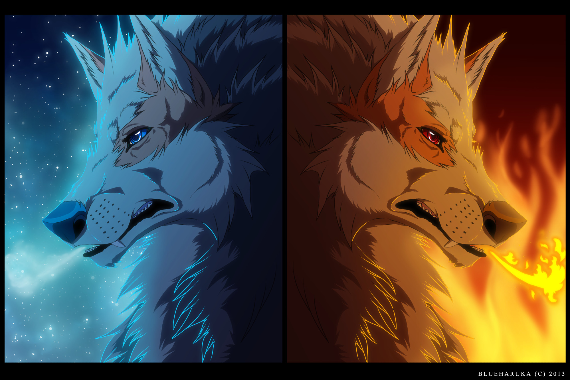 Fire And Ice Wolf Wallpaper Arcanine - Fire Wolf And Ice Wolf - HD Wallpaper 