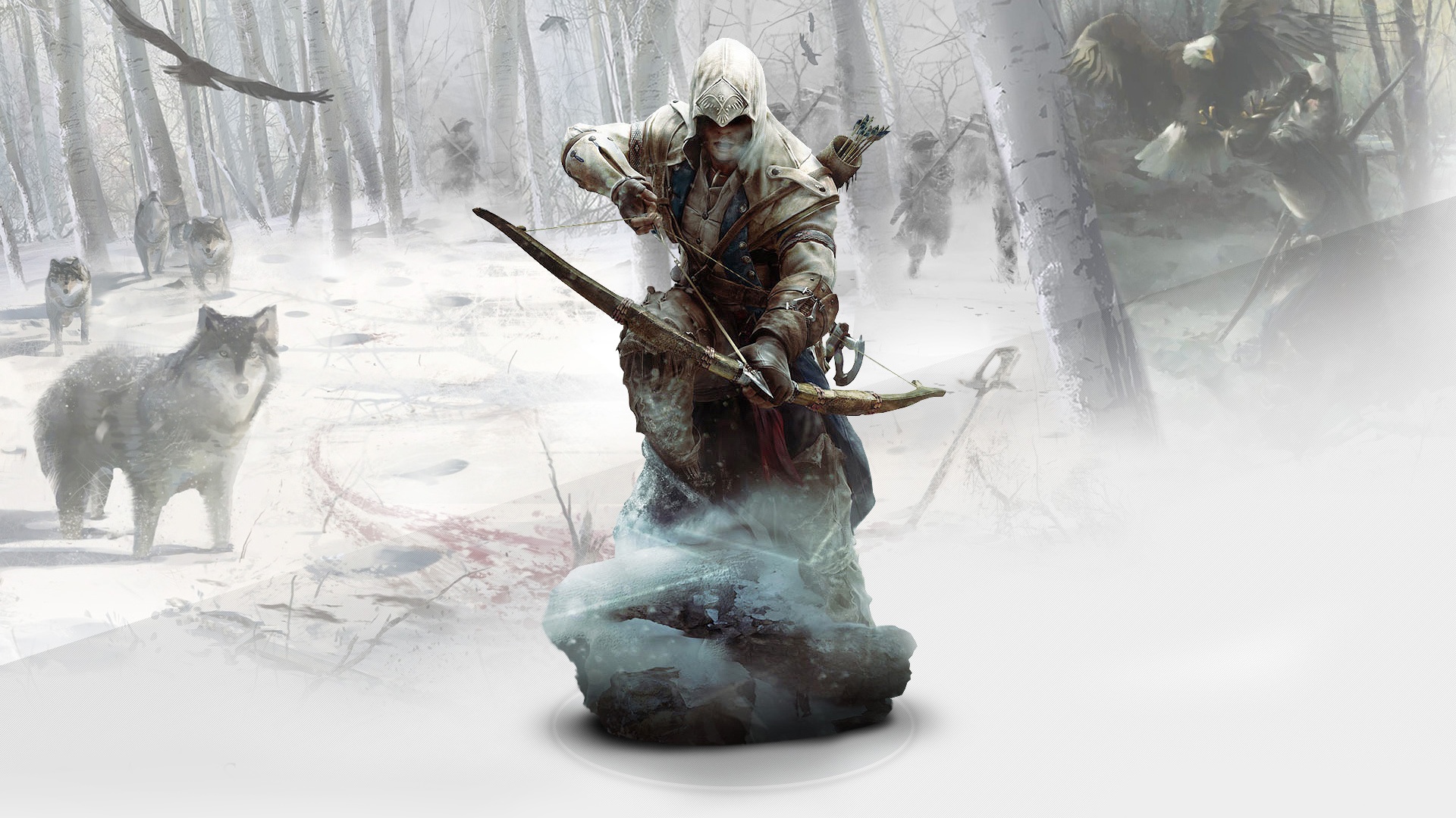 Wallpaper Ratonhnhaketon Hunt Forest Wolf Art Assassins - Ratonhnhaké Ton - HD Wallpaper 